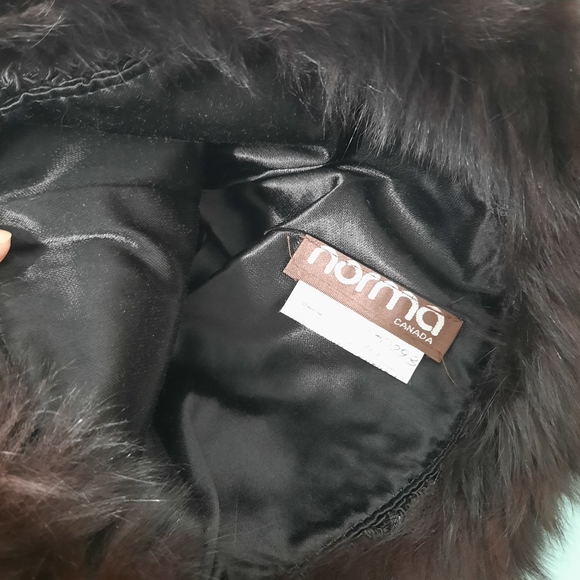Norma Canada Dyed Fox Fur Hat Black Winter Alpaca Wool Leather Womens Vintage - Picture 6 of 12